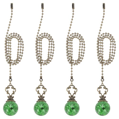 Image of PATIKIL 22 inch Ceiling Fan Pull Chain, 4 Pcs Crystal Pull Chain Fan Connector Vintage Ceiling Fan Ornament Fan Chains Extender for Ceiling Light Lamp Fans, Green (Ball)