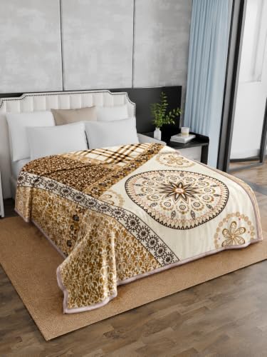 Image of Signature All Season Double Bed Blanket | Super Soft Plush, Lightweight & Cozy | 220 x 240 cm | 2.5 kg | Multi-Color Vibrant Print | Ideal for Winter, AC Use & Gifting (Golden Mandala)