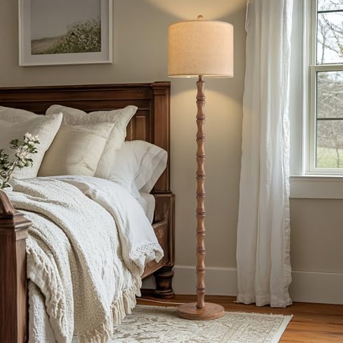 Image of BOBOMOMO 62 inch Rustic Floor Lamp for Living Room, Retro Farmhouse Floor Lamp Rotary Switch, Resin Standing Lamp for Living Room, Corner, Dining Room, Bedroom, Home Decor