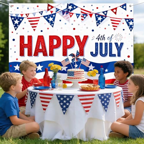Image of IVN Happy 4th of July Backdrop Banner 71 x 43 Inch USA Flag Bunting Background Photo Booth Backdrop Independence Day Party Decorations Supplies Memorial Day Veterans Day Indoor Outdoor Decor