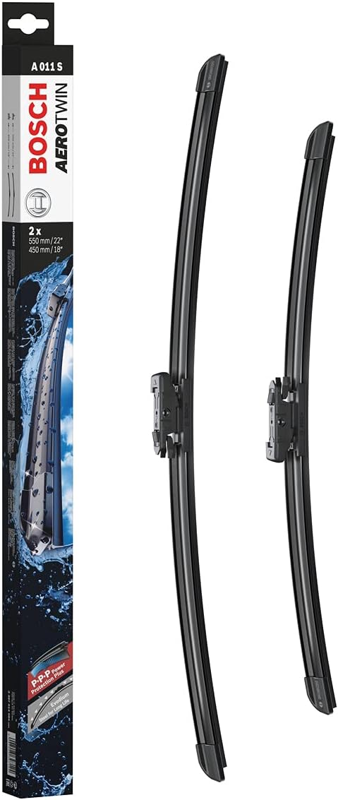 Bosch Aerotwin A 011 S - Front Windscreen Wipers - Set of 2 Replacement Blades - Comes with Pre-assembled Adapter - 2 Blades, 550mm/450mm - Only for left-hand drive (EU)