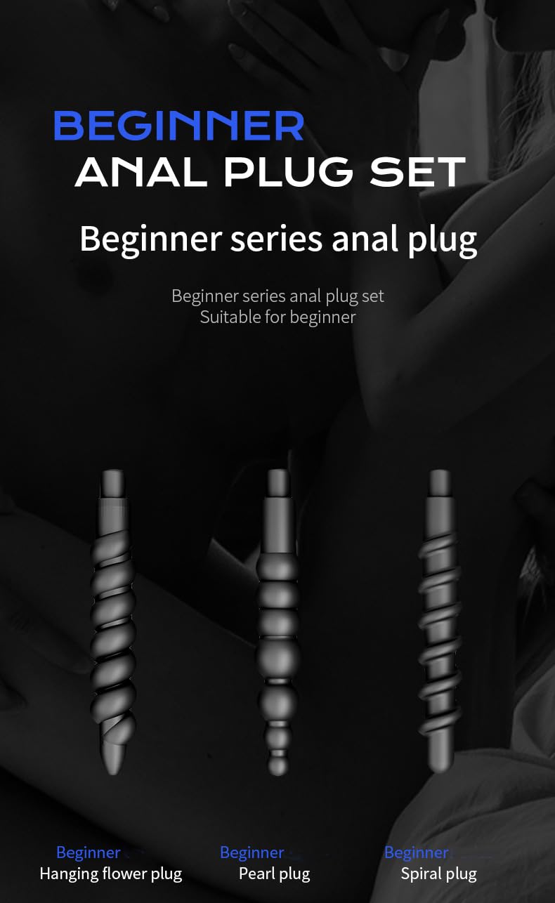 Set de 3 Tapones Anales con Bomba de Vacío – Buttplug de Silicona Negro Espiral, Pussy Pump y Estimulador SM