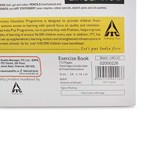 Image of Classmate Soft Bound Exercise Notebook - 24 x 18 cm, 172 Pages (Four Lines with Gap) | Four Lines with Gap