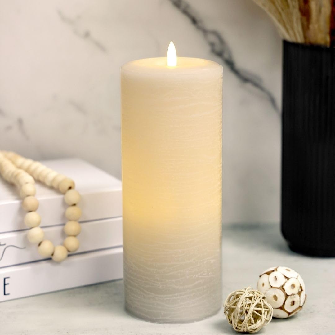 LumiPur Signature Natural Glow - Candela a colonna di cera con LED tremolante senza fiamma (8,9 x 22,9 cm, grigio nebbia)