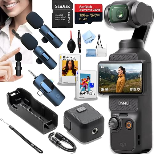 Image of DJI Osmo Pocket 3, Vlogging Camera, 4K /120fps Vlog Camera, 3-Axis Stabilization, Face /Object Tracking, + 128GB Memory, 2pc Mic, Software + More (Podcast Vlogging Bundle)