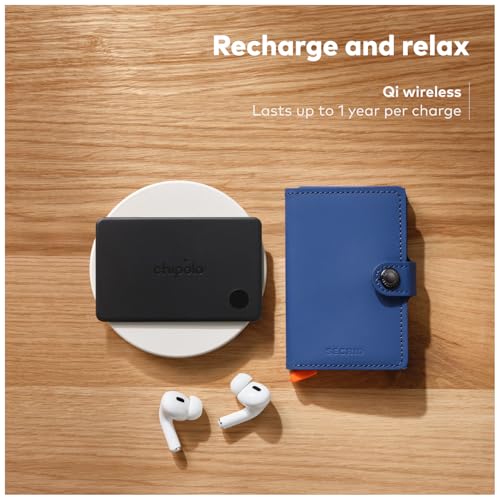 Image of Chipolo x Secrid Trackable Mini Wallet, Leather Slim Wallet (Blue) | With Rechargeable Bluetooth Tracker Chipolo CARD, Works with Apple Find My or Google's Find Hub with Call of Your Phone