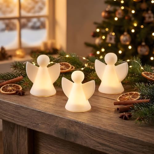 3er Set LED Deko Licht Engel Weiß Porzellan Weihnachtsdeko Engelsfigur Deko...
