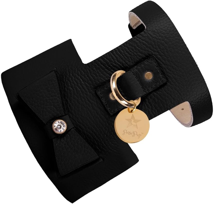 POISEPUP Luxe Dog Adjustable Leather Harness Vest, Soft with Bow and Crystal for Puppy Dogs - Red - Medium (21.3-23.6 in)