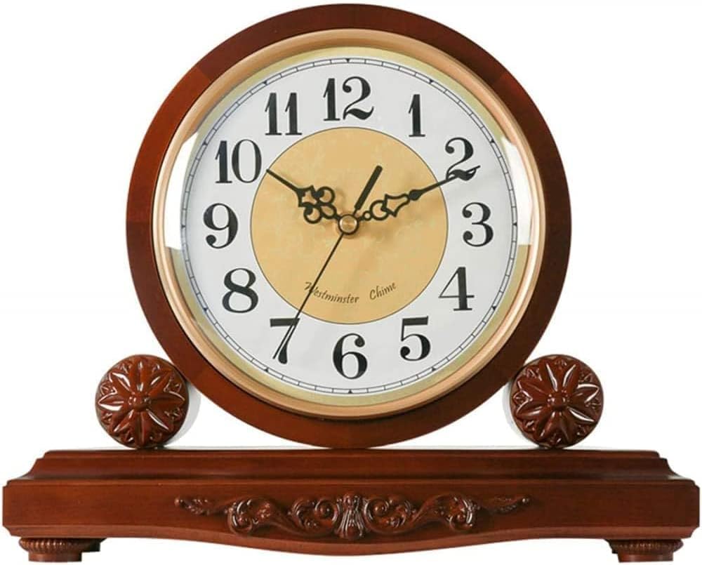 Wcxixo Mantelpiece Clock, Wood Living Room Silence Clock Decorative Standing Mantle Shelf Clock Operated Fireplace, Office, Desk, Shelf & Home Decor Gift Mantel Clock