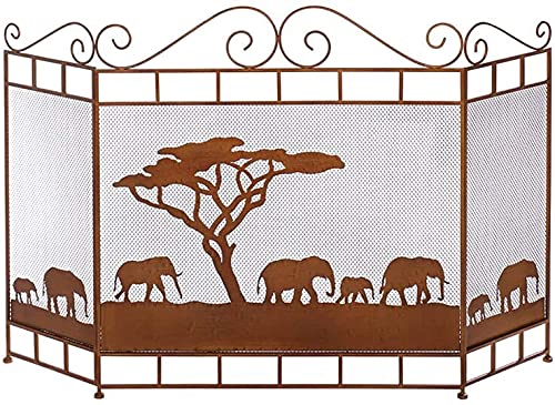 Metal Fireplace Screens - Tri-Fold Country Fire Pit Guard, Fully