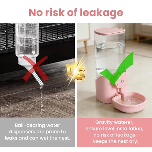 Rabbit Water Bottle for Cage Crate, 29oz No Drip Hanging Automatic Pet Water Dispenser for Small Animal Guinea Pig Bunny Chinchilla Ferret Hedgehog Puppy Cat (Pink) by BAGHPBM - Image 3