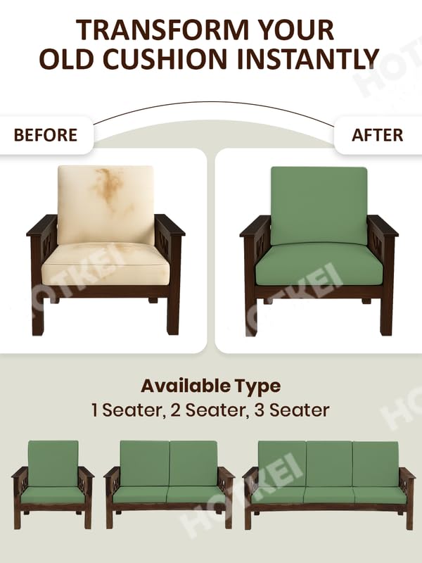 Image of HOTKEI Pista (Pack of 2) 200 GSM Fabric Wooden Sofa Seat Cover Elastic Stretchable Cushion Seat Slip Cover Protector for Wooden Sofa Set 1 Seater Antislip Full Covers for Living Room