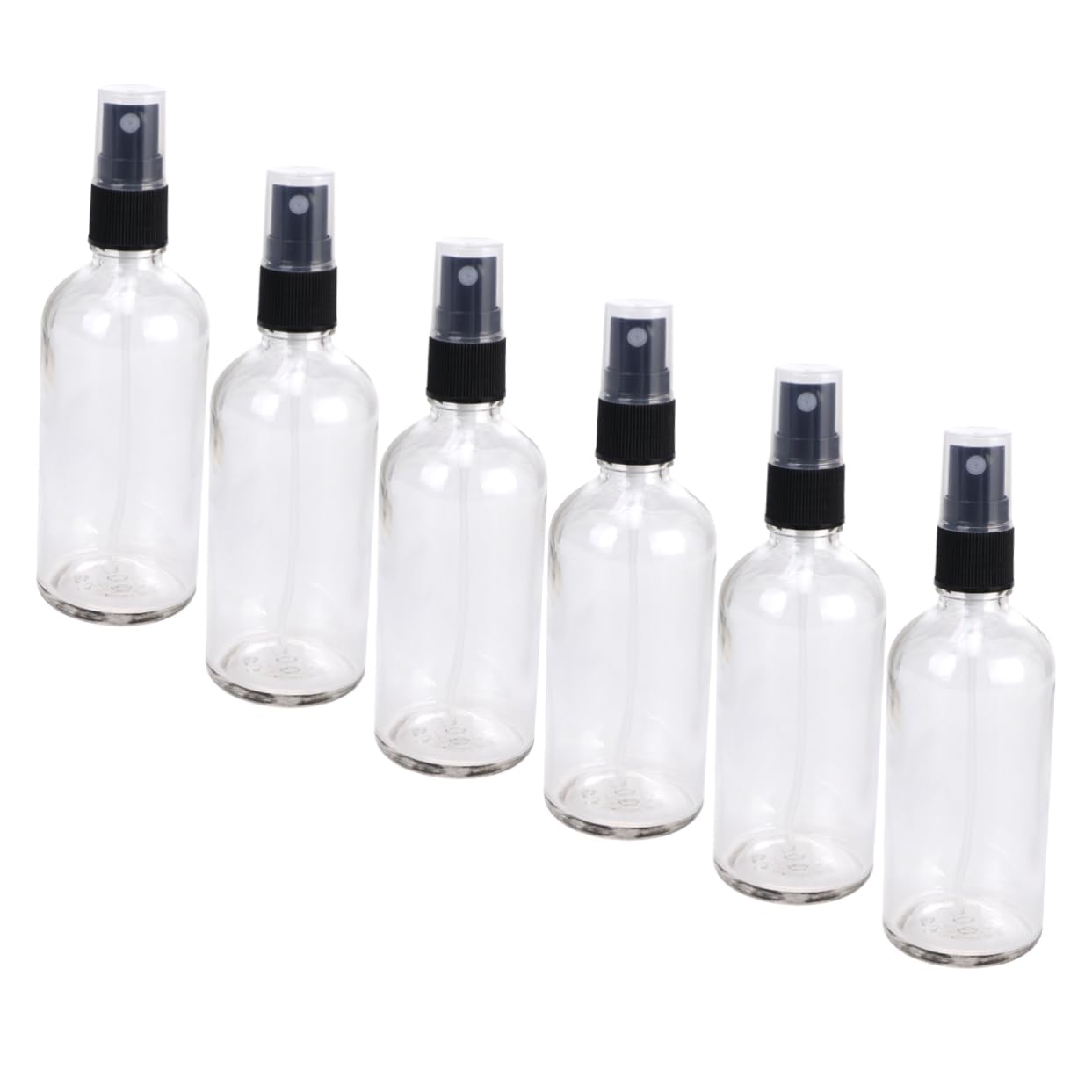 PACKOVE Lot de 6 Flacons Pulvérisateurs en Verre Noir 100ml Rechargeables | Brumisation Uniforme, Format Compact Léger, avec Couvercle de Protection et Bouchon Noir