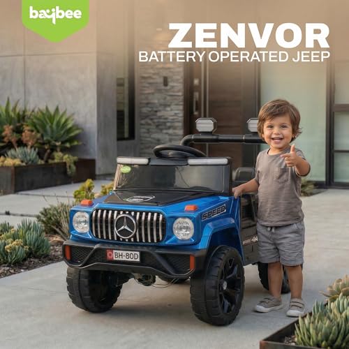 Image of Baybee Zenvor Battery Operated Jeep for Kids with Parental Remote Control | Kids Electric Battery Car with 4x4 Motors, RGB Lights & Music | Rechargeable Electric Car for Kid Aged 2-6 Years (Blue)