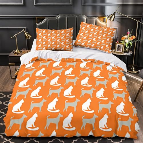Housse de couette microfibre douce motif chat et chien grand lit - 4