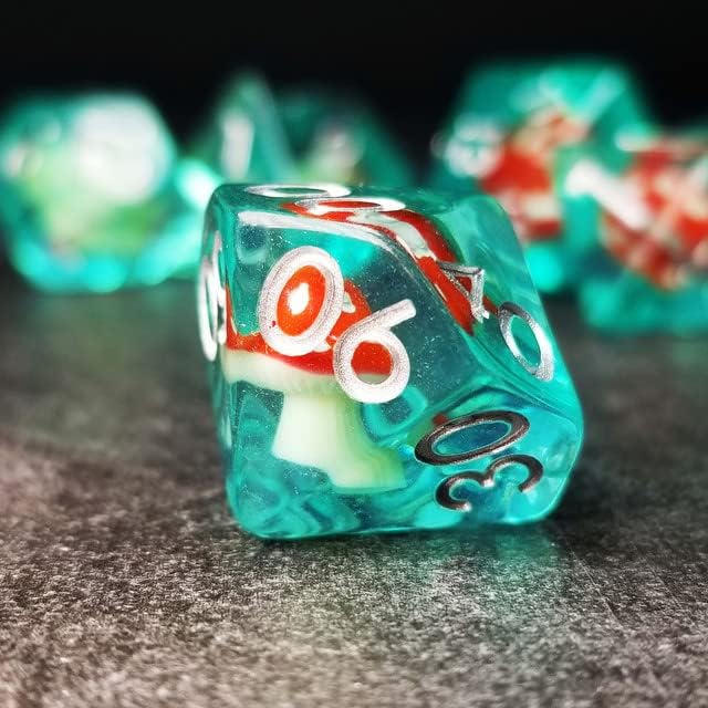 Miniatura 3 de Sage's Portal Familiars and Reagents - Juego de dados poliédricos de resina para Dungeons and Dragons RPG TTRPG (Red Magic Shrooms)