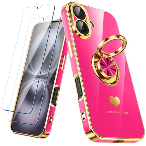 Coque iPhone 16 anti-chute rose souple avec anneau pour éviter de casser l'écran