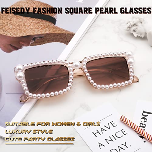 FEISEDY Fashion Pearl Sunglasses for Women Cute Square Sunglasses Candy Colors Party Sun Glasses B23274