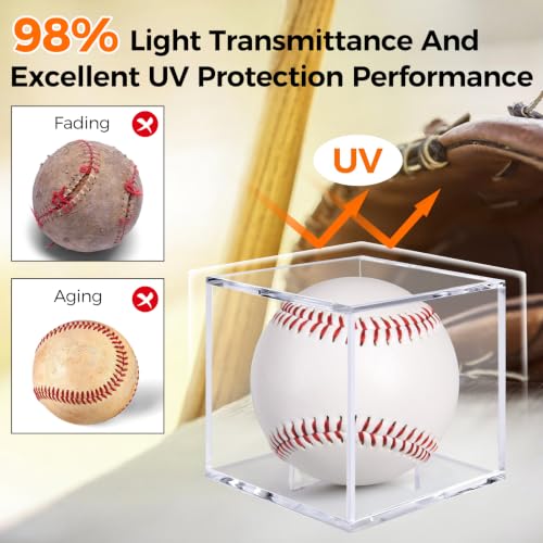 Image of Guirnd 4 Pack Baseball Display Case, UV Protected Acrylic Baseball Holder Display case, Cube Memorabilia Autograph Ball Protector Boxes for Official Size Ball