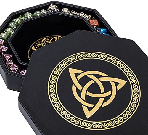 DND Dice Tray - Premium 8 Inch Dice Tray Dungeons and Dragons - Exquisitely Detailed Gold World Tree & Triquetra Design - Perfect RPG Dice Rolling Tray with D&D Dice Box Storage to Protect Dice