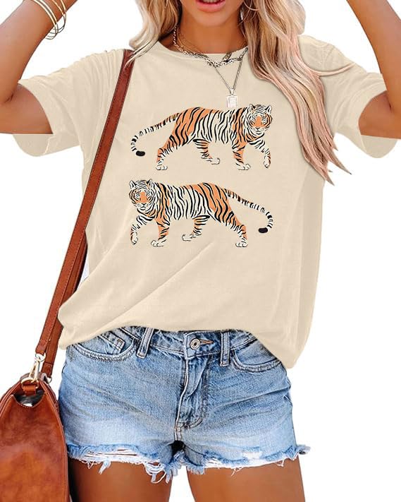 Tiger Shirt Women Vintage Animal Graphic T-Shirt Casual Short Sleeve Crewneck Tee Summer Loose Fit Tops4
