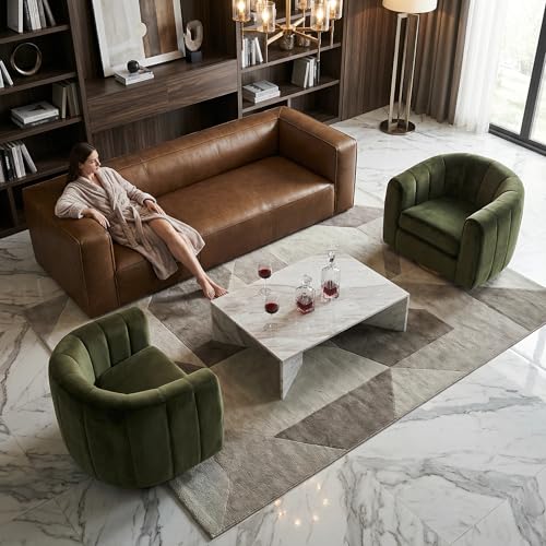 Image of 2026 New Luxury Curved Leather Sofa and 2 Swivel Chair Set, 92.5 inch, Velvet