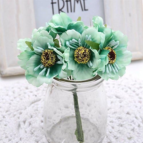 Dried Flowers 6Pcs 3.5Cm Mini Silk Cherry Artificial Poppy Bouquet DIY Handmade Tattoo Wreath Green