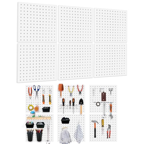 Dobures 6PCS Metal Pegboard Kit, White Pegboard Panels, Wall Organizer for Tools Heavy Duty Steel...