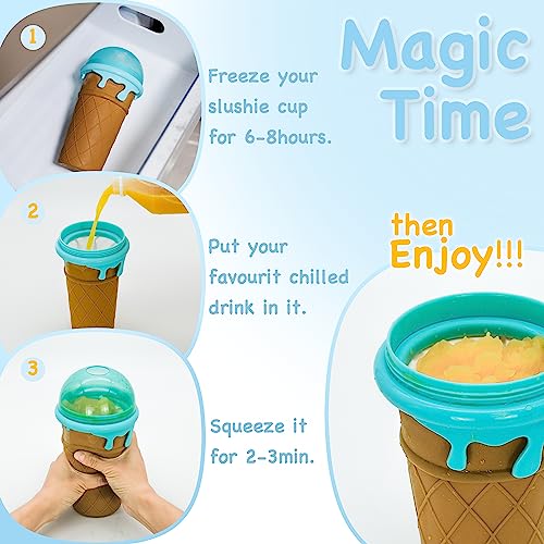 proMCRjex Slushy Cup Große Kapazität Slushie Maker Cup Frozen Magic Slush Cup Smoothies Getränke Shakes Doppelschicht Slushy Squeeze Cup Schnellkühlbecher 500ml (Braun) – Bild 7