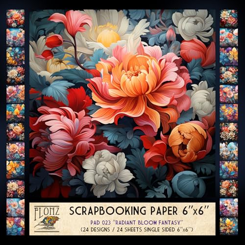 FLONZ Scrapbook Paper (24 sheets 6'x6') Radiant Bloom Fantasy ~ A bold collection of digitally painted florals and foliage in vibrant surreal tones with glowing highlights and intricate color layer