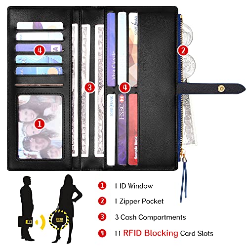 Slim Wallets for Women Credit Card Holder RFID Bifold Clutch Wallets Checkbook with Zipper Pocket3