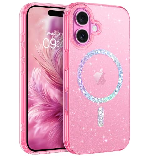 Coque iPhone 16 Plus antichoc transparente compatible MagSafe 6,7" BENTOBEN paillettes