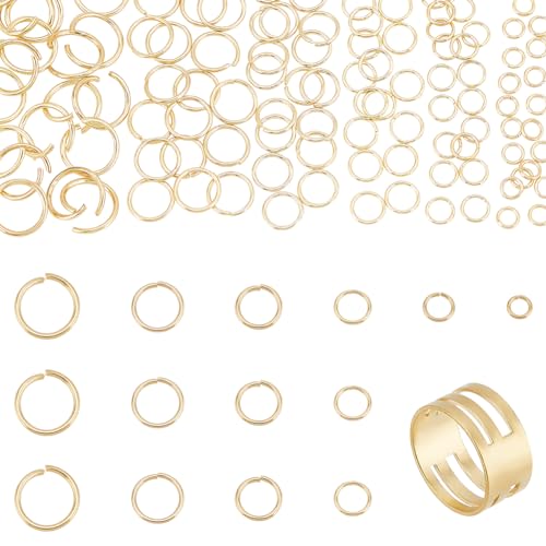 PH PandaHall 120pcs 304 Stainless Steel Jump Rings, 4/5/6/7/8/10mm Golden Open Jump Ring Connector Rings O Ring Chainmail Rings for Earring Bracelet Necklace Jewelry Keychain DIY Craft Making
