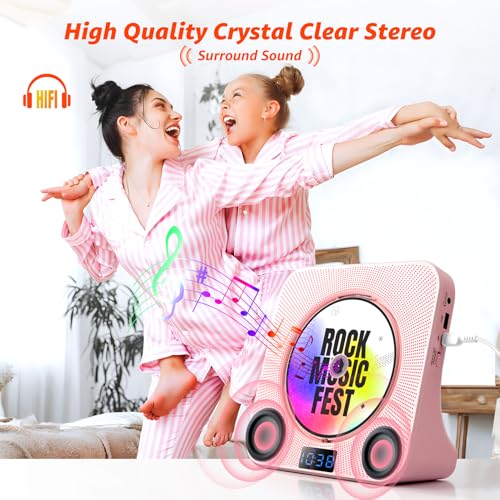 Image of Desktop CD Player with Speakers, ROADOM Bluetooth CD Player with Hi-Fi Stereo Sound, Remote Control, Supports CD /Bluetooth /FM Radio /USB /AUX /Timer /Repeat