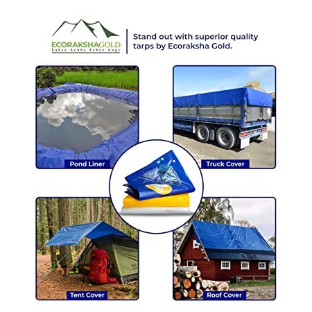 Image of Ecoraksha Gold Premium Multilayer Eco-Friendly Tarpaulin Sheet Waterproof Tirpal Heavy Duty 27 X 18 Ft Poly Tadpatri - Multipurpose 250 GSM Plastic Cover Tharpai, Thadika, Tarp (Blue)