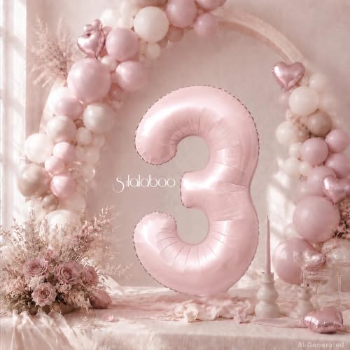 Image of 40 Inch Light Pink Number 3 Foil Big 0-9 Giant Digital Balloon | 3rd for Birthday Anniversary Graduation Decorations
