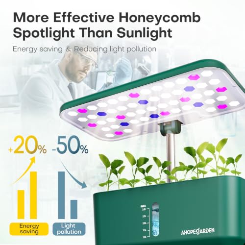 Image of Ahopegarden Hydroponics Growing System: 10 Pods Indoor Herb Garden with LED | Plant Germination Kit with Growth Lamp, Countertop Hydroponic Planter for Fresh Herbs, Vegetables & Lettuce Lovers, Green