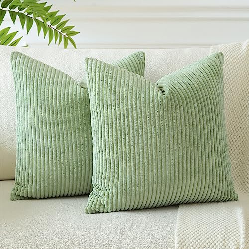 JOTOM Housses de Coussins en Velours Côtelé Décoratif Canapé Taie d'oreiller Doux Decoration pour Maison Salon Chambre Canapé Décoration 40x40cm Lot de 2 (Vert Sauge)