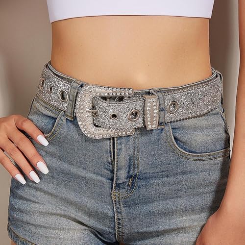 Cowgirl Belts for Women Bling Belt Silver Rhinestone Western Belt for Jeans Pants2
