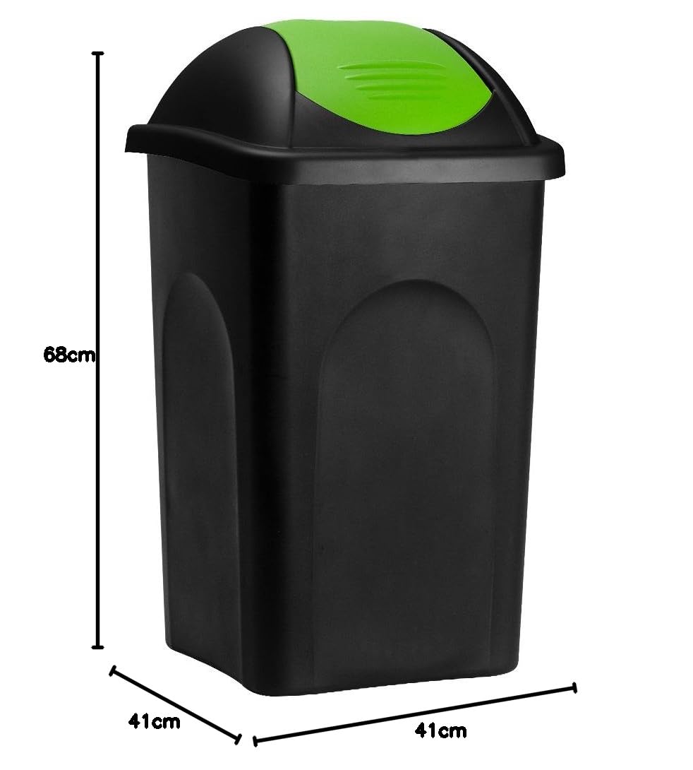 Poubelle avec couvercle basculant 60L noir/vert poubelle de cuisine 68x41x41cm corbeille déchets tri sélectif ordures
