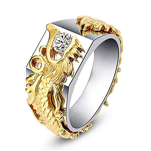 FOONEE Anillo de león de oro para hombre, cabeza de león de 18 K Hip Hop chapado en oro aleación de zinc, tamaño 6  12