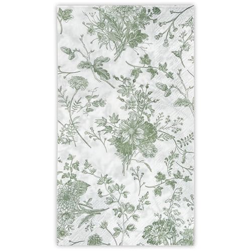 WRAPAHOLIC 50Pcs Sage Green Floral Guest Napkins - Guest Disposable Hand Towels for Bathroom, Bridal and Baby Shower, Tea Party, Garden Party, Birthday Party - 4.3 x 7.9 In