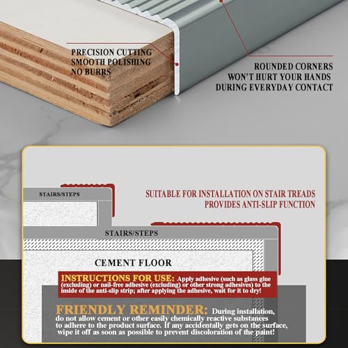 Profilé Antidérapant pour Marches en Aluminium Gris | Nez de Marche Sécurisé 20x40mm - 5