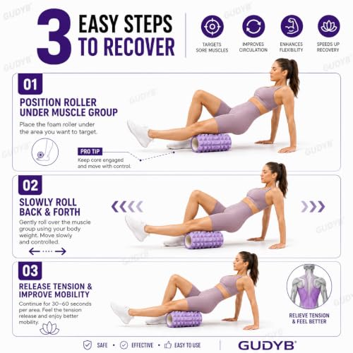 Image of Foam Roller for Exercise & Gym | Deep Tissue Muscle Massage Roller for Back, Neck, Calf & Thigh Pain Relief | Yoga, Stretching, Recovery & Fitness Workout Equipment | 33cm Purple
