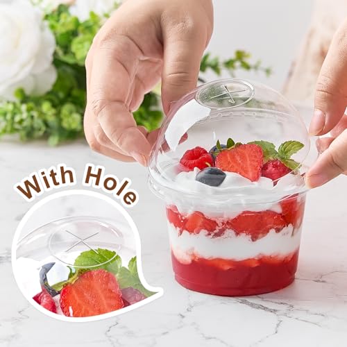 Kucoele KU192-9OZDOMECUPPP-100 100 Pack 9 Oz Clear Plastic Cups With Dome Lids, Dessert Cups Parfait Cups Party Serving Cups thumb #3