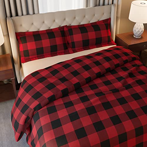 Mellanni Cotton Duvet Cover Set Twin - 2pcs, 1 Sham & 1 Duvet Cover - Soft 100% Organic Flannel Plaid Duvet Cover - Twin Duvet Cover Set - Buffalo Plaid Bedding (Twin, Red Buffalo Check)