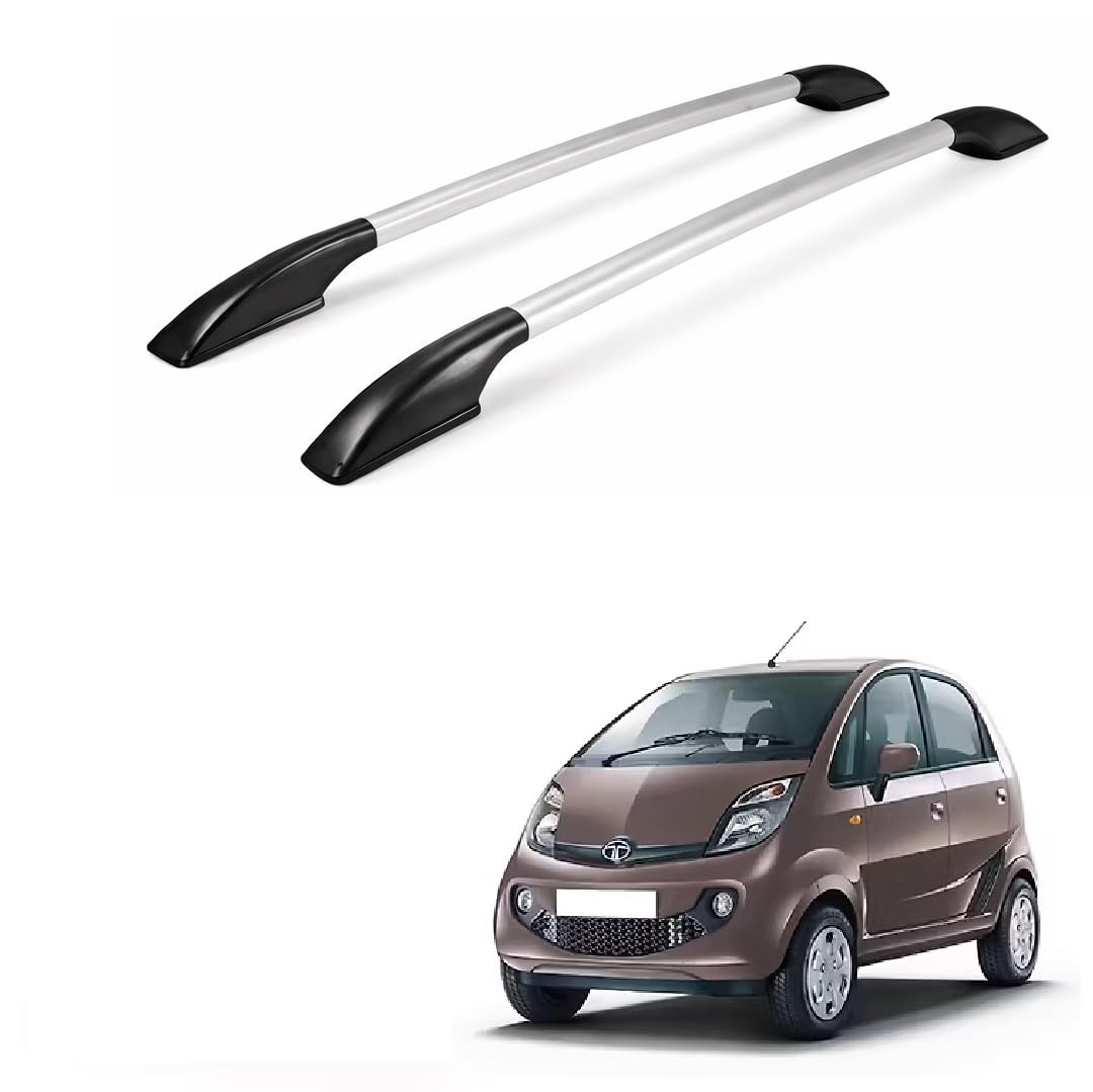 Universal Car Roof Rail Bars Set of 2 | Premium Metal Roof Rack with Plastic End Caps | Strong, Lightweight & Weather Resistant | Easy Installation | Silver & Black Suitable for Tata Nano GenX