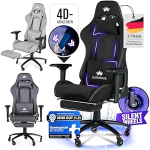 ELITESEATS Gaming Stuhl Ergonomisch [Atmungsaktiver Stoff, 4D Armlehnen] Gaming Chair [Leise, Kratzerfreie Rollen] Gamingstuhl Stoff mit Fußstütze Bürostuhl Gaming Sessel 150KG Belastbarkeit