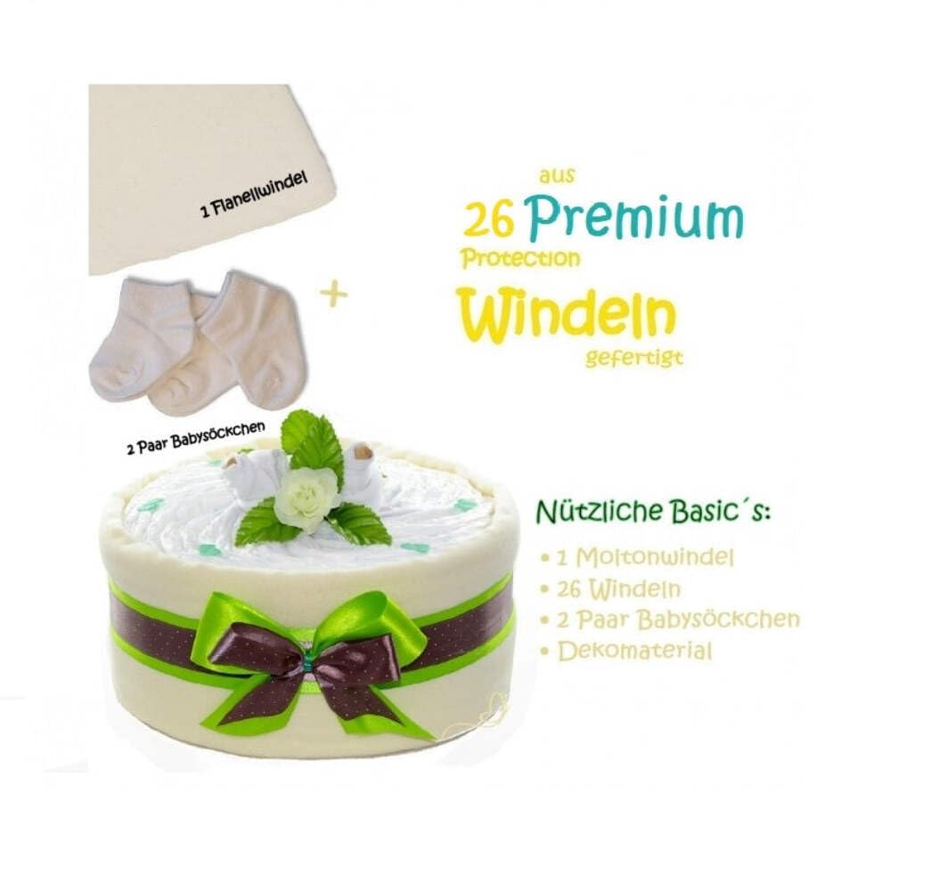 Gâteau de couches CAKEBOX neutre pour garçons et filles, vert, cadeau pour filles et garçons, pour la naissance, la fête prénatale, la baby shower (vert)