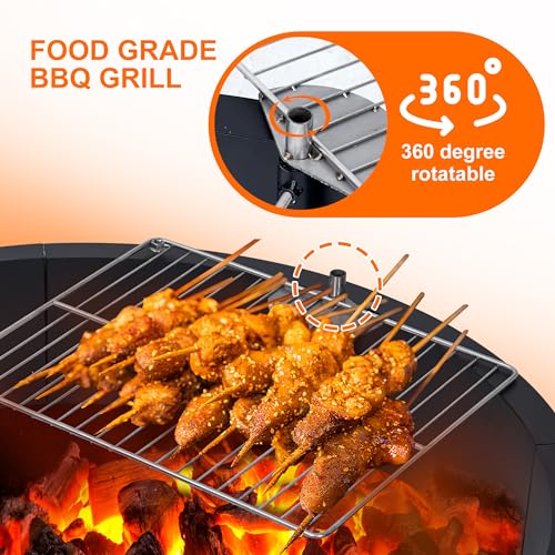 Fire Pit Ring with Grill-Grate, Firepit Cooking Ring 2.5MM Steel Heat-Resistant Large Fire Pit Insert Round, Above/In Ground Fire Pit, for Camping Garden Backyard, 36" x 36" x 7.8"